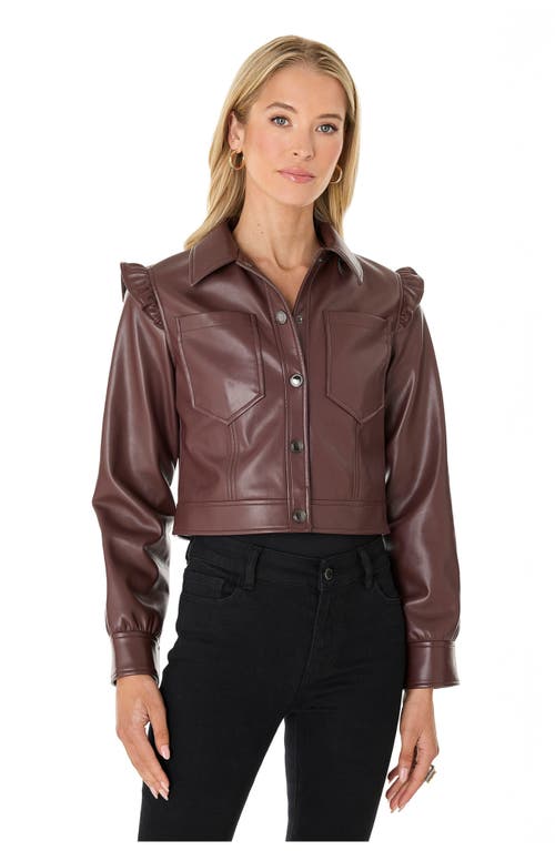 The Noli Shop Chantal Ruffle Sleeve Leather Jacket In Brown