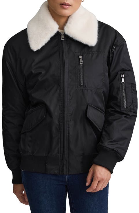 Faux Fur Collar Insulated Bomber Jacket