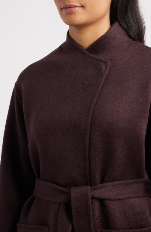 Eileen Fisher Belted Stand Collar Wool Coat In Brown
