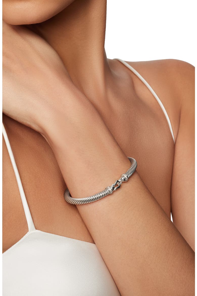 Buckle Classic Cable Bracelet in Sterling Silver with Pavé Diamonds, 5mm, Alternate, color, SILVER/ DIAMOND