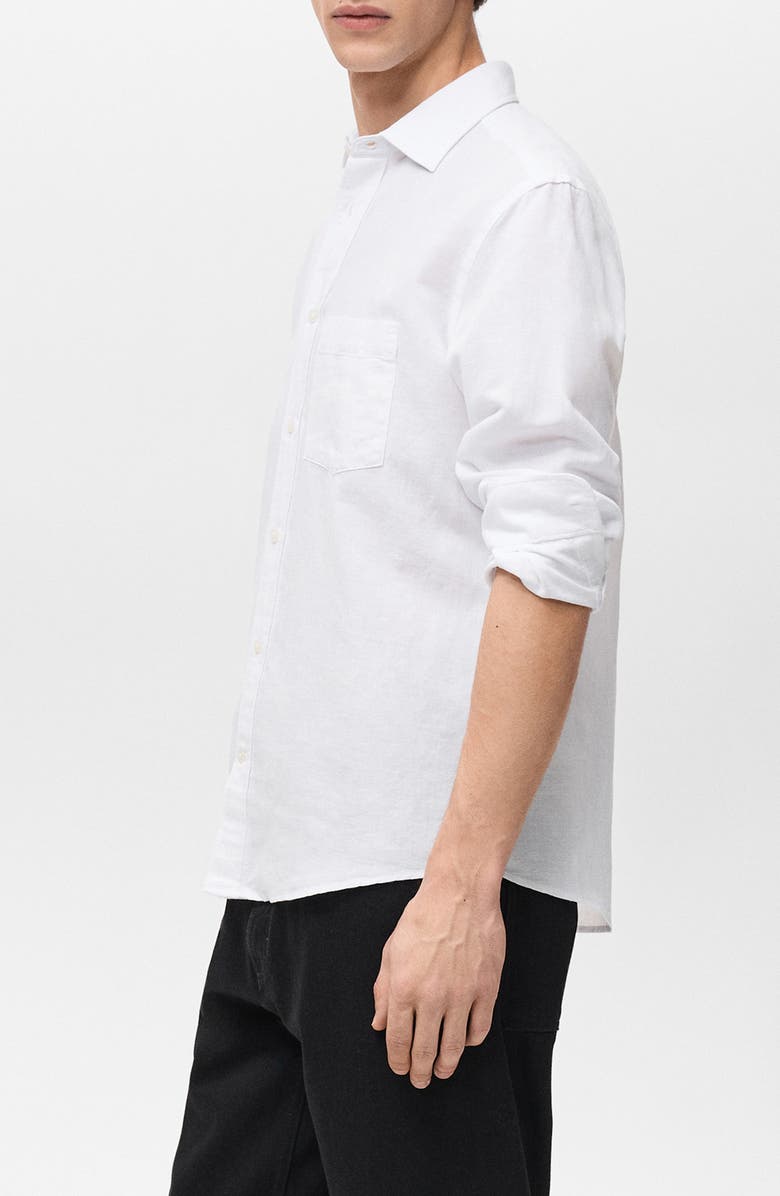 MANGO Classic Fit Linen & Cotton Button-Up Shirt, Alternate, color, White