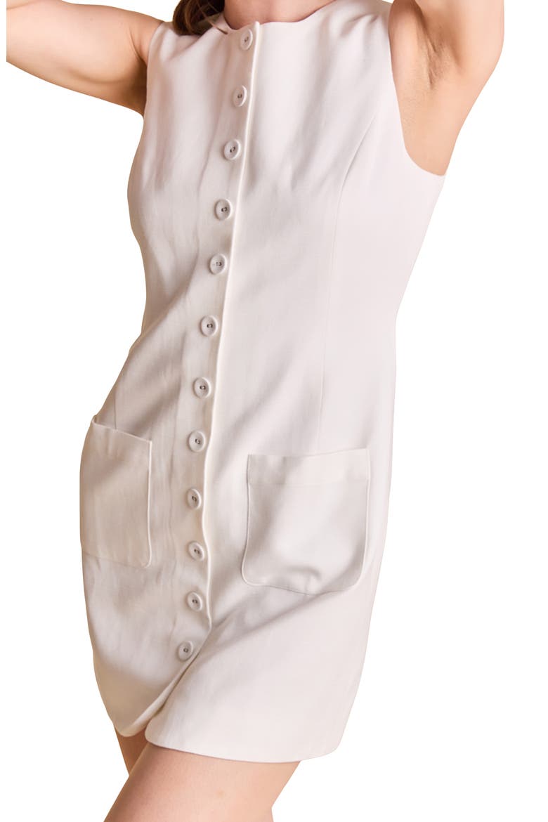 Button Front Sleeveless Linen Blend Minidress, Alternate, color, WHITE