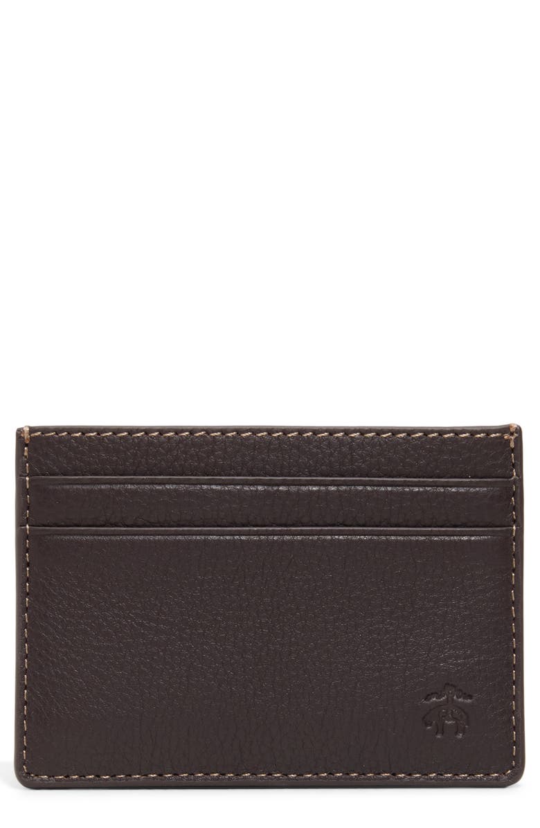 Brooks Brothers Portland Pebbled Leather Card Case, Main, color, Brown