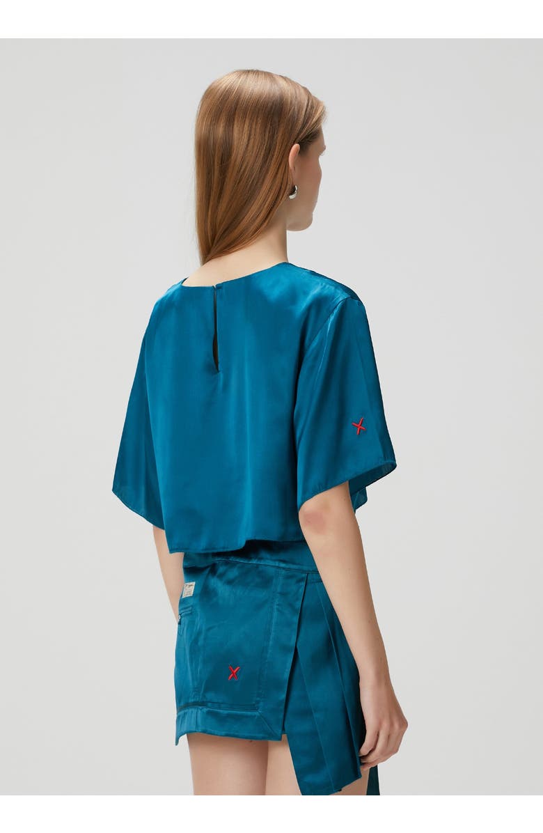 PCFG Pure Silk Oversized Silk Crop Top, Alternate, color, Blue