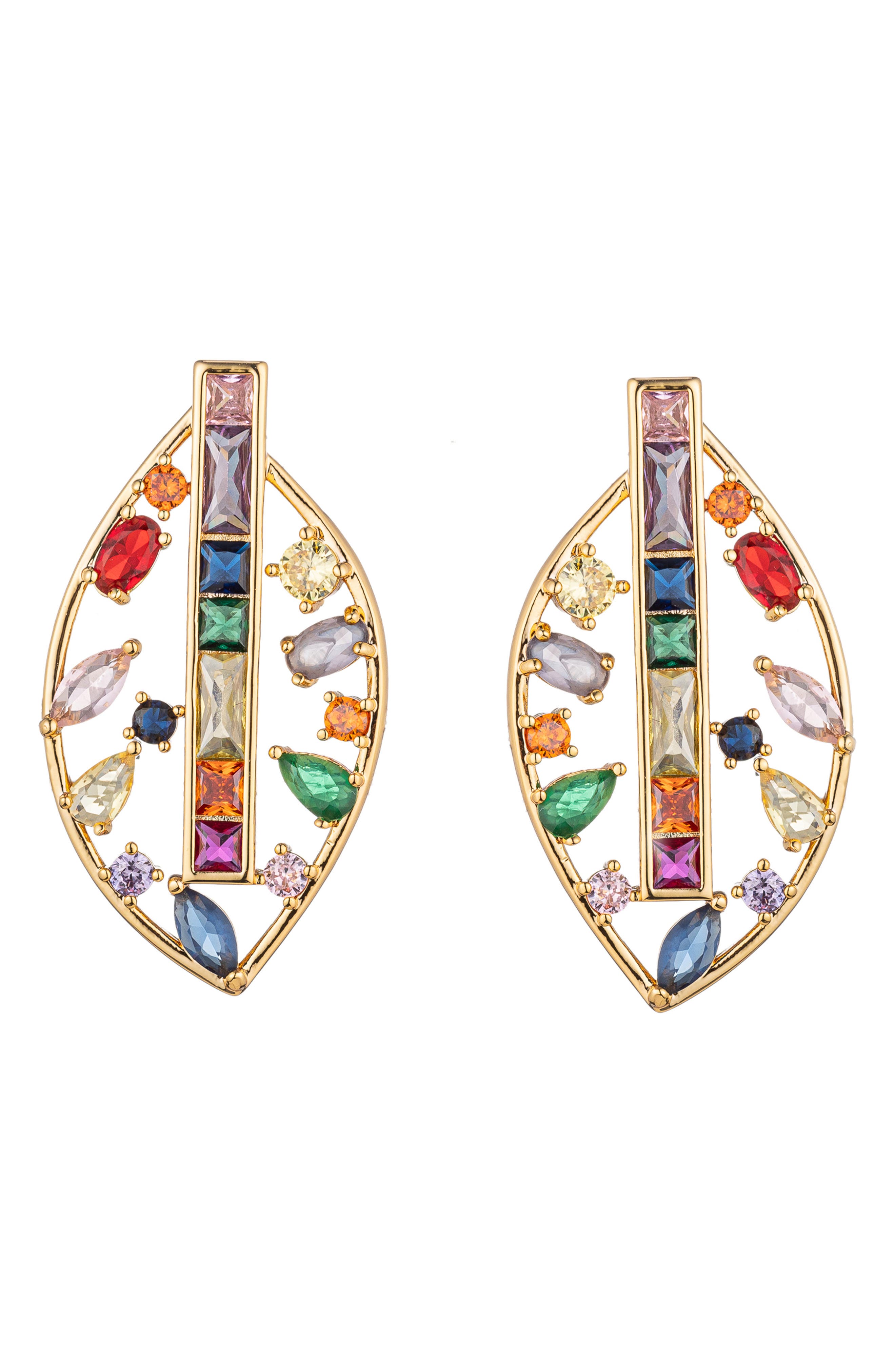 EYE CANDY LOS ANGELES Multicolor Cubic Zirconia Leaf Drop Earrings