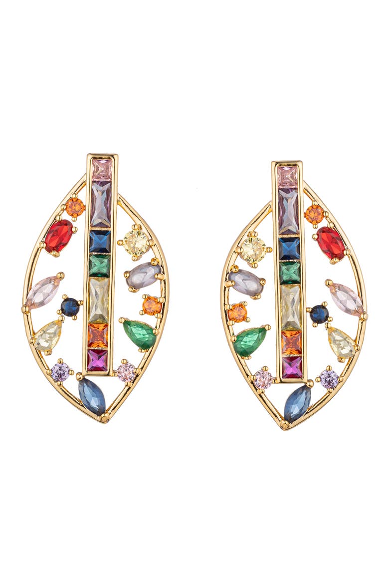 Multicolor Cubic Zirconia Leaf Drop Earrings, Main, color, GOLD