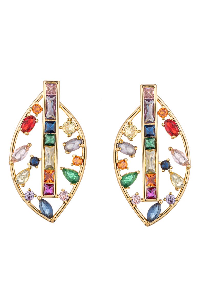 EYE CANDY LOS ANGELES Multicolor Cubic Zirconia Leaf Drop Earrings, Main, color, Gold