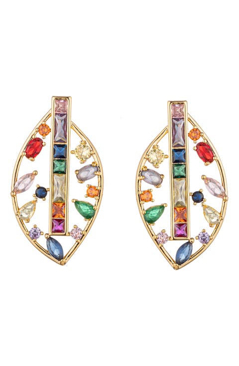 Multicolor Cubic Zirconia Leaf Drop Earrings