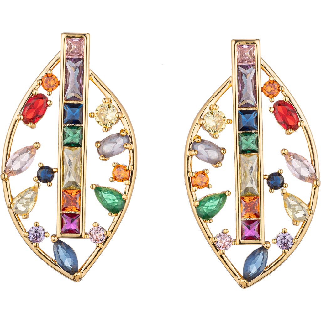 Eye Candy Los Angeles Multicolor Cubic Zirconia Leaf Drop Earrings In Gold