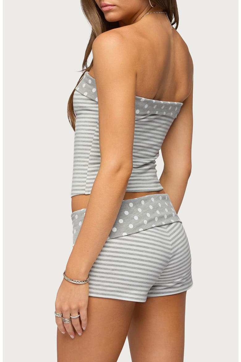 Presley Stripe & Polka Dot Foldover Tube Top, Alternate, color, LIGHT-GRAY-MELANGE-AND-WHITE