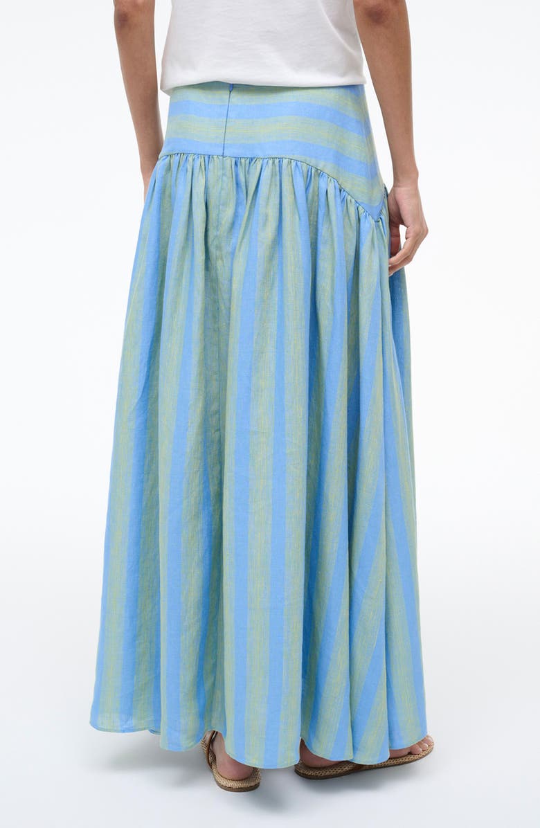 STAUD Procida Stripe Linen Midi Skirt, Alternate, color, Seaport Stripe