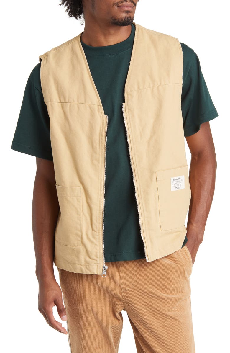 PacSun Khaki Zip-Up Cotton Vest, Main, color, 