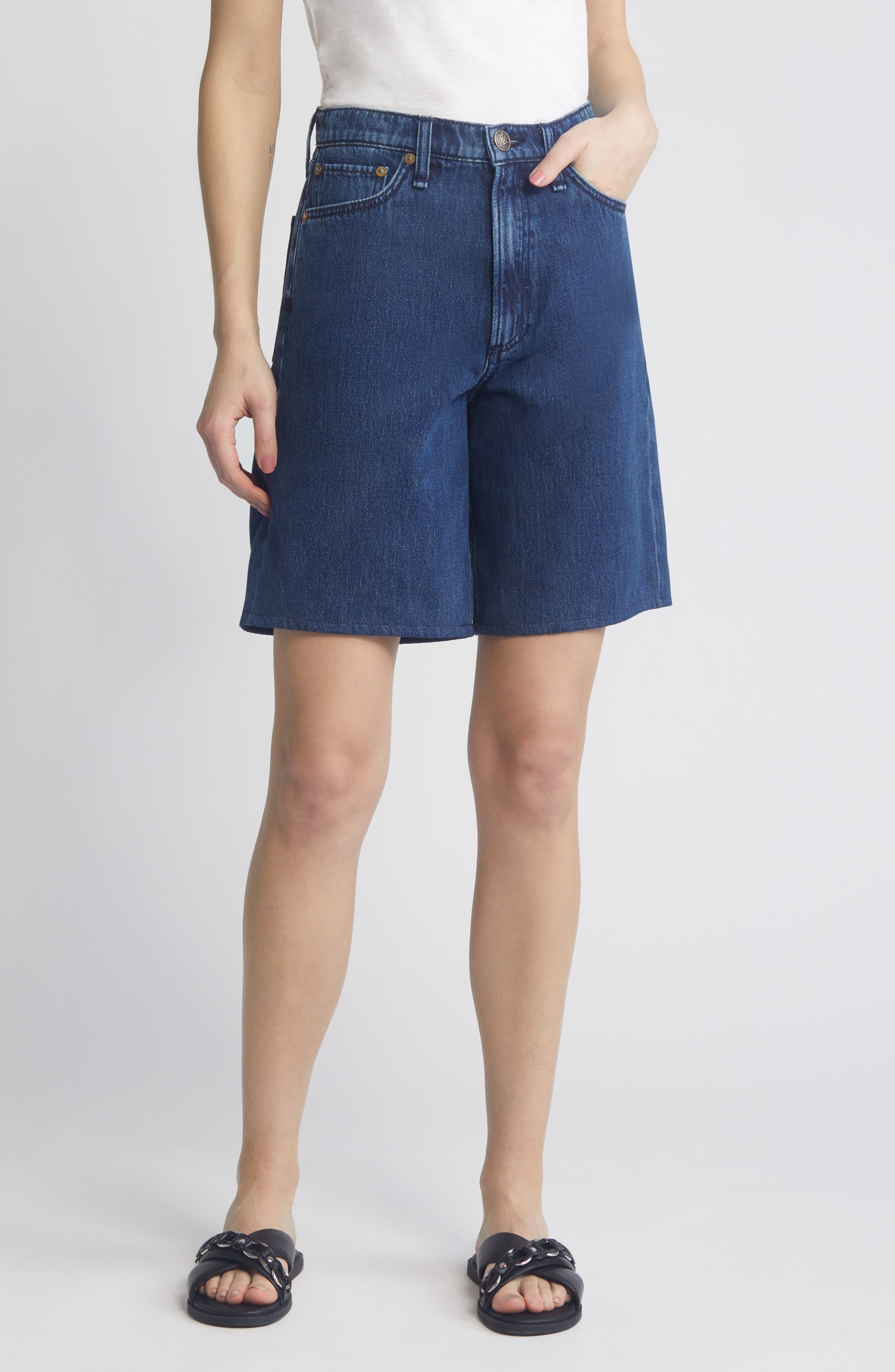 rag & bone Mckenna High Waist Denim Bermuda Shorts (Women) | Nordstromrack