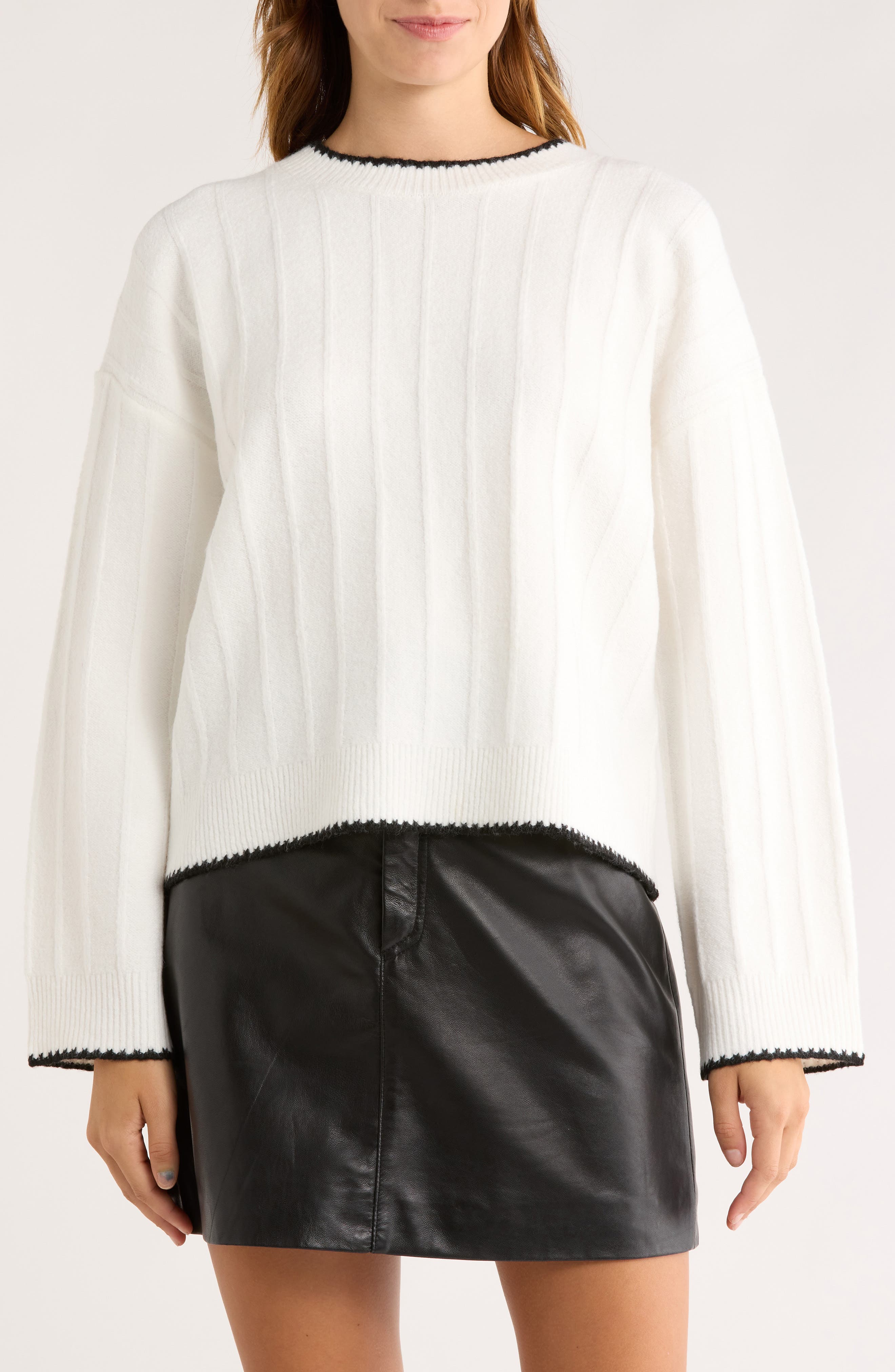 Elodie Contrast Stitch Pullover Sweater