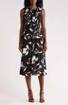 Calvin Klein Smocked Sleeveless Fit & Flare Midi Dress