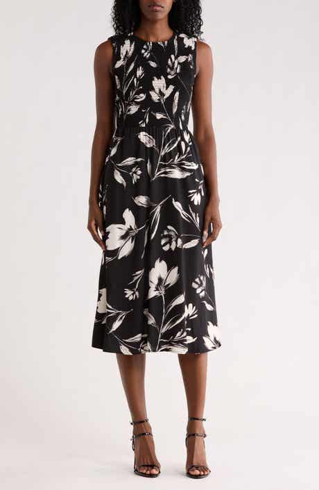 Calvin Klein Smocked Sleeveless Fit & Flare Midi Dress