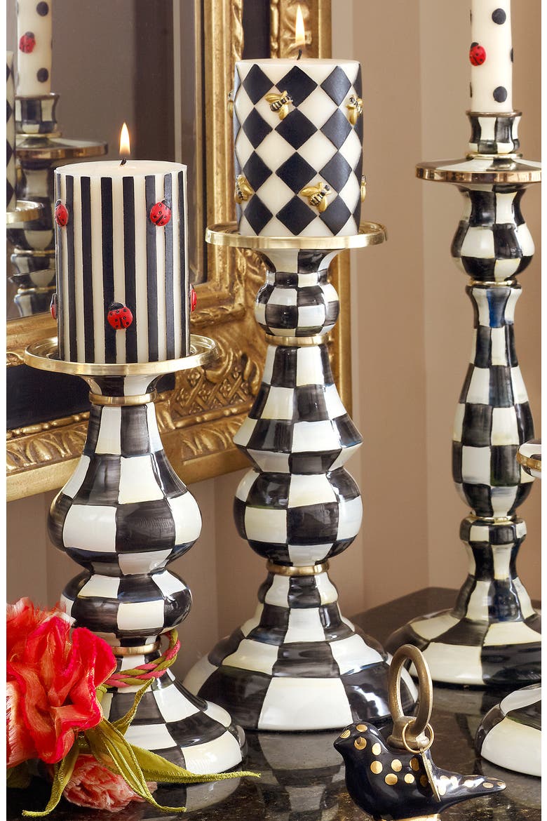 Courtly Check Medium Pillar Candleholder, Alternate, color, BLACK/ WHITE