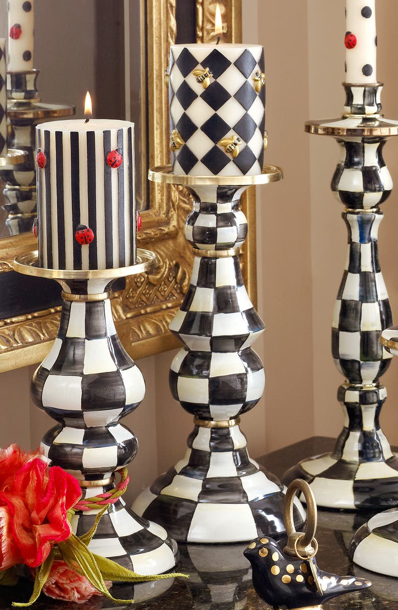 MACKENZIE CHILDS Courtly Check Medium Pillar Candleholder, Alternate, color, Black/ White