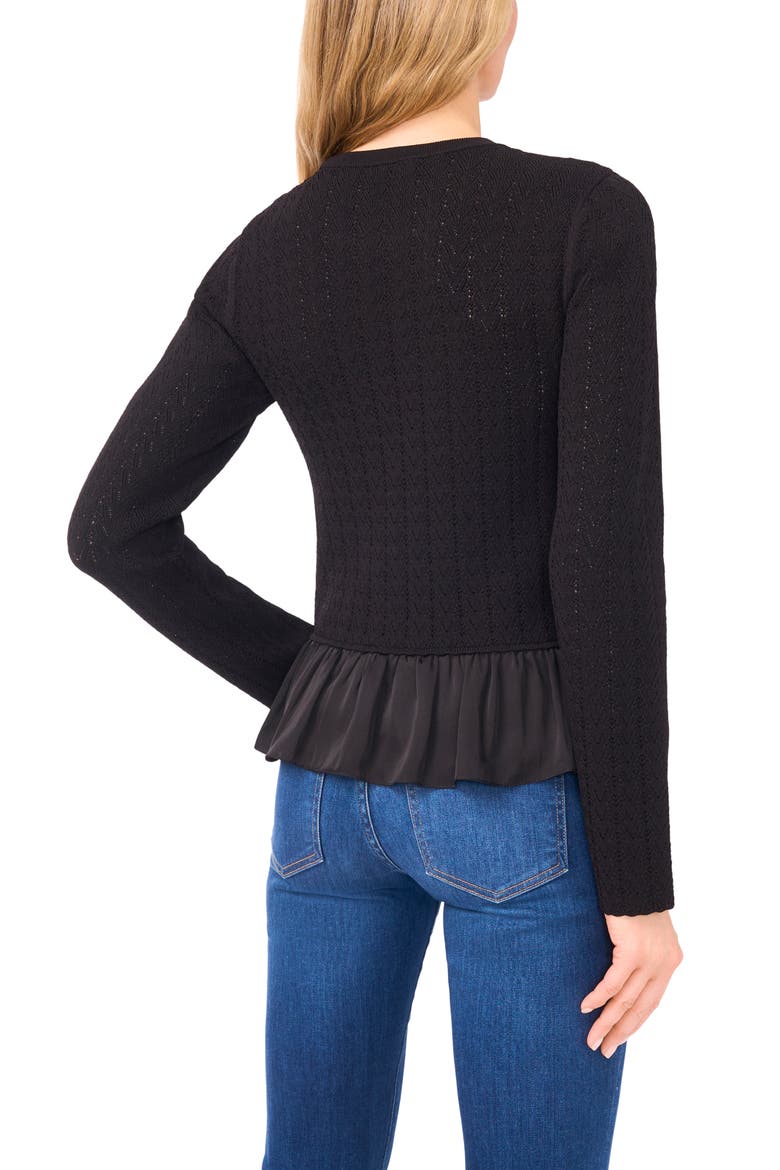 Irene Pointelle Crewneck Peplum Sweater, Alternate, color, RICH BLACK