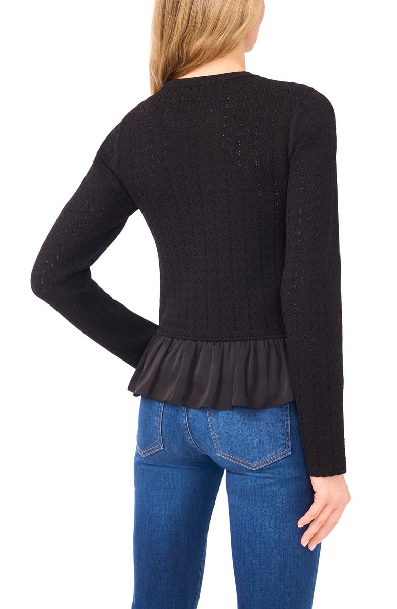 Ted Baker Irene Pointelle Crewneck Peplum Sweater, Alternate, color, Rich Black