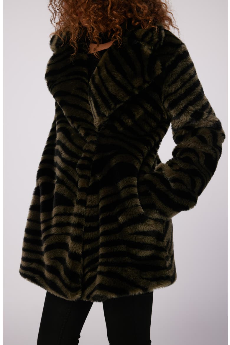 Tanesha Faux Fur Coat, Alternate, color, ZEBRA OLIVE