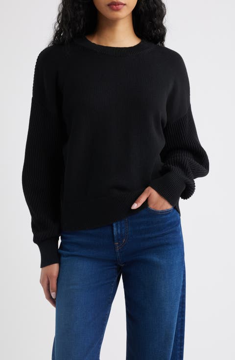 Rib Drop Shoulder Crewneck Sweater
