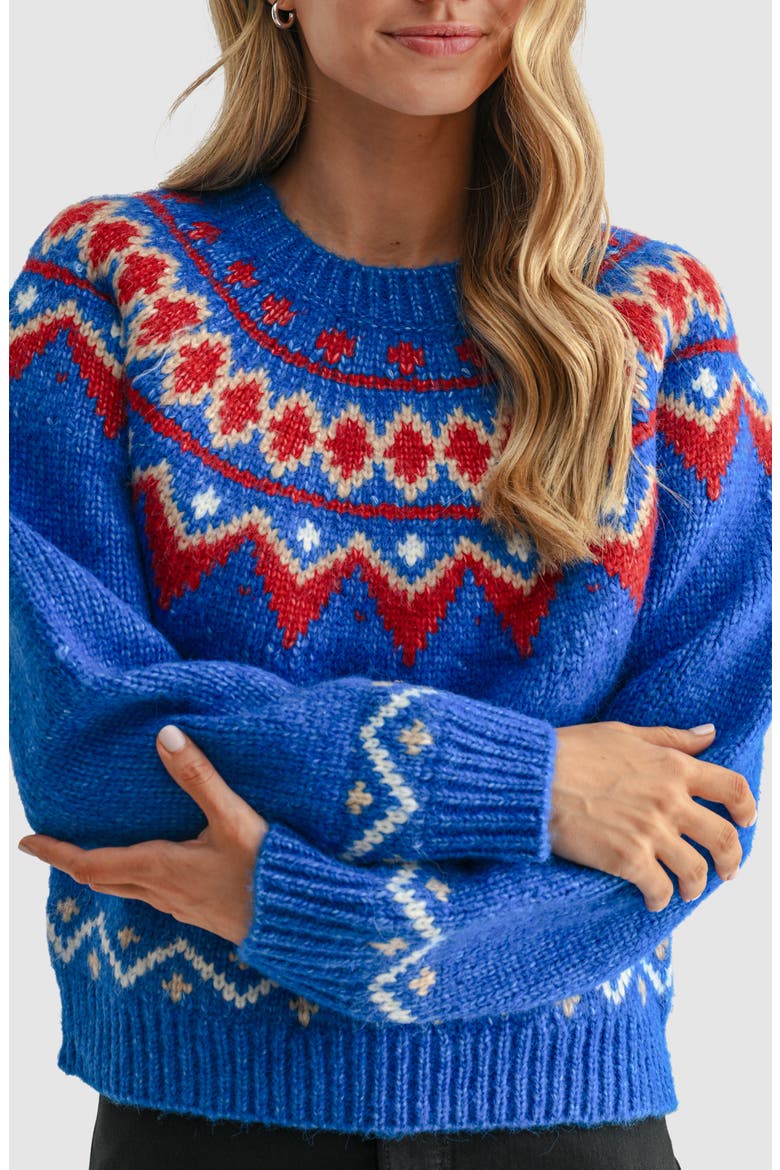Fair Isle Crewneck Sweater, Main, color, BLUE MULTI