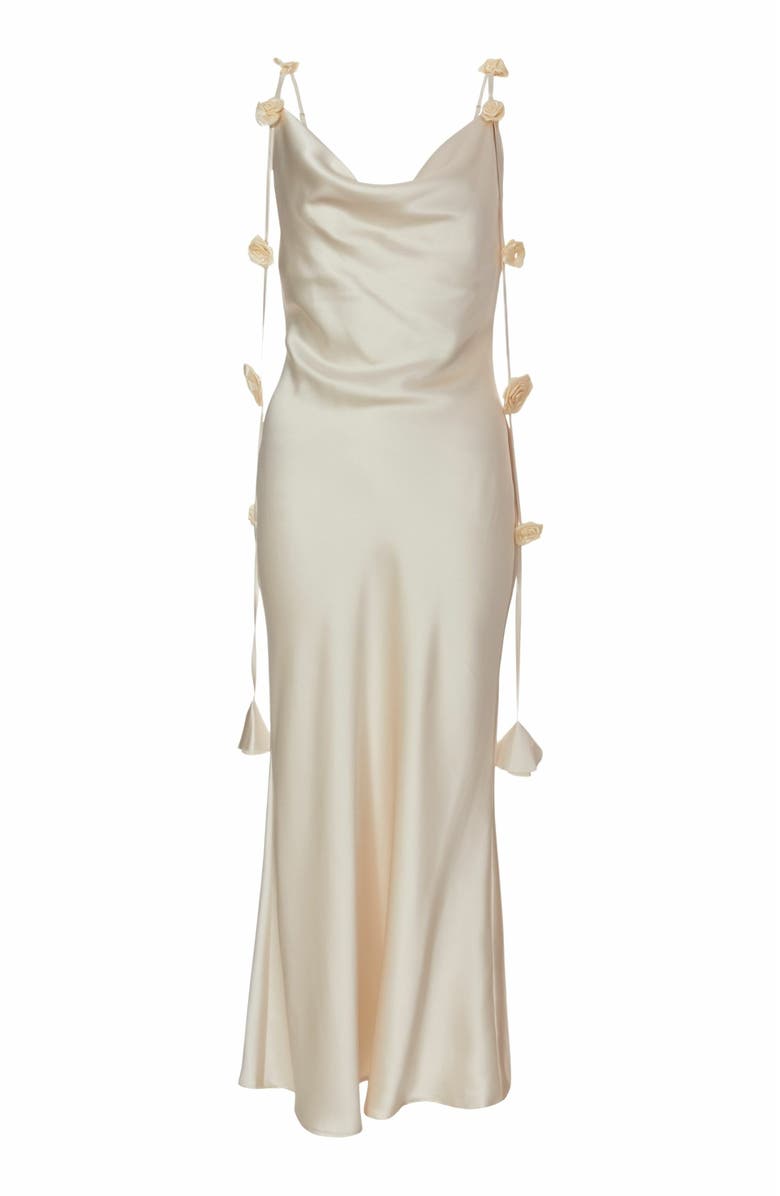QUIZ Satin Cowl Neck Maxi Dress With Trailing Floral Trim, Alternate, color, 