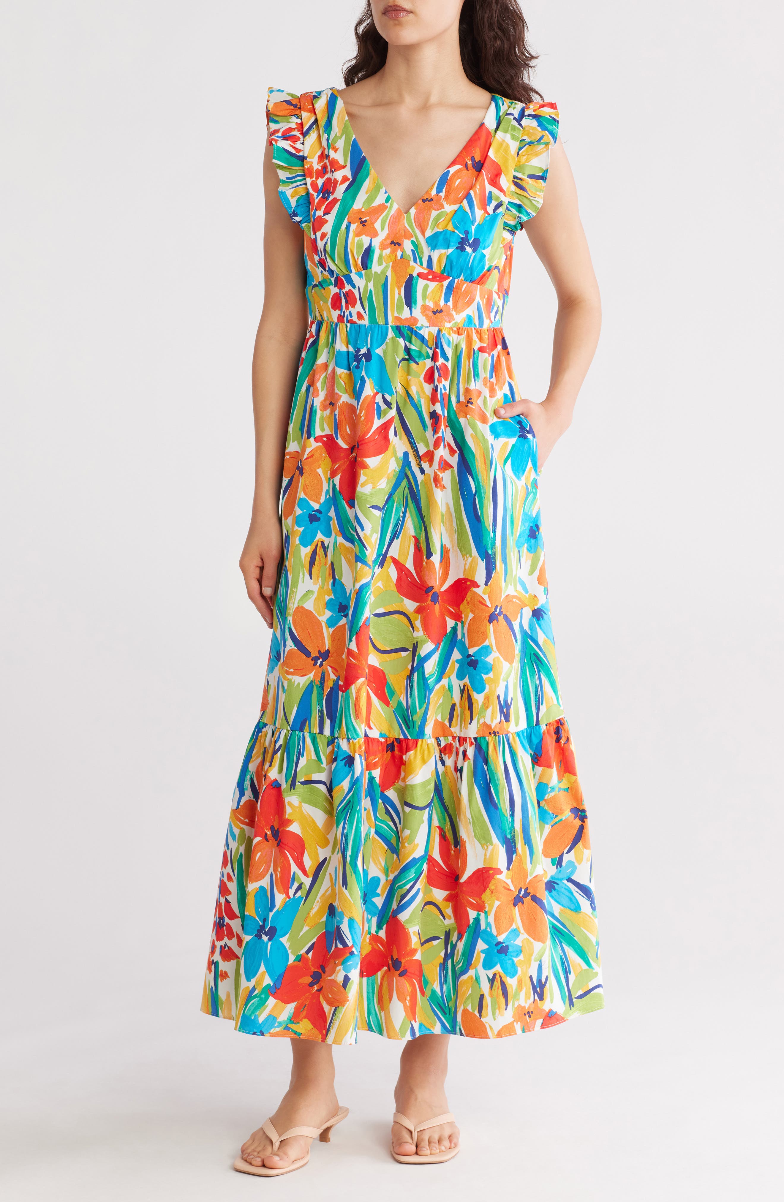 Maggy London Floral Ruffle Tiered Maxi Dress