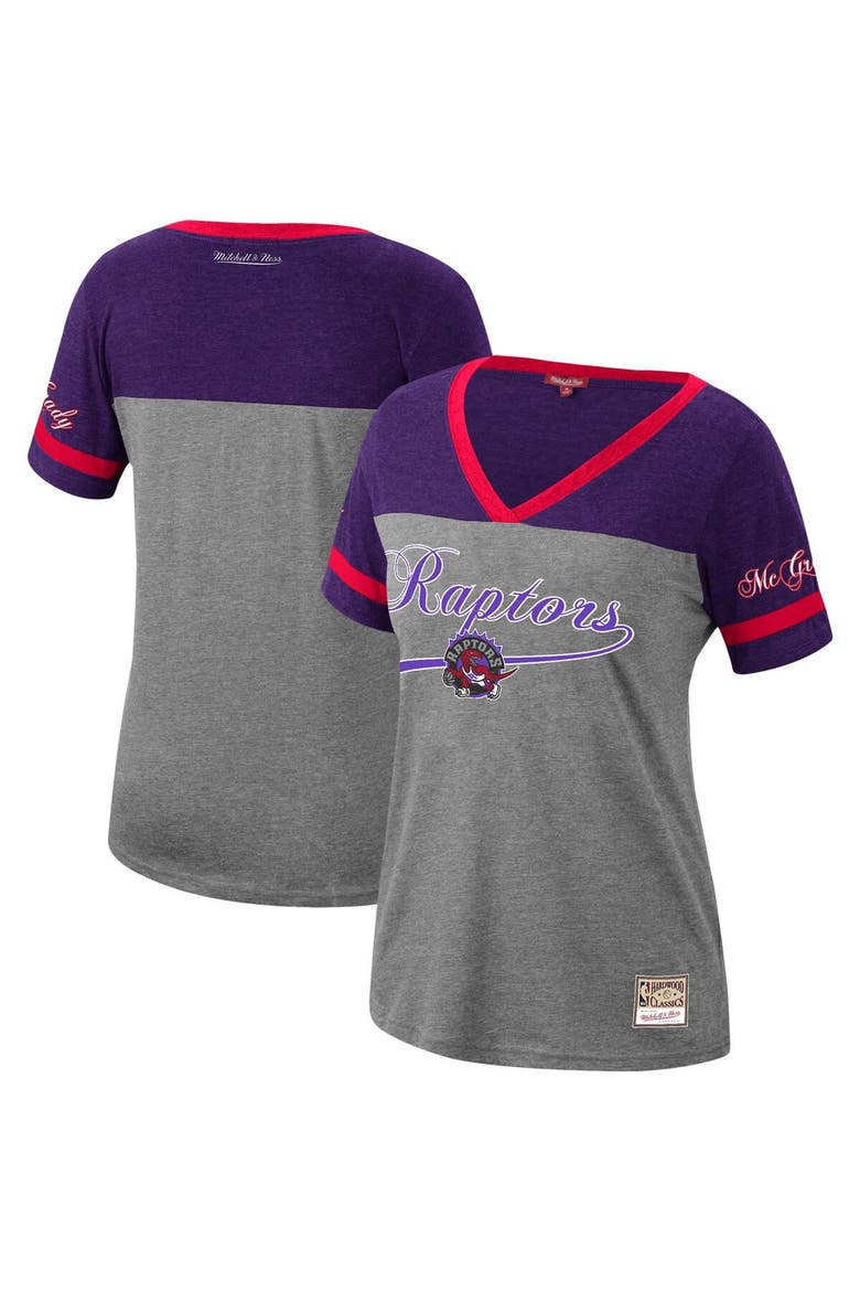 Women's Mitchell & Ness Tracy McGrady Heathered Charcoal Toronto Raptors Team Captain V-Neck T-Shirt, Main, color, Heather Charcoal