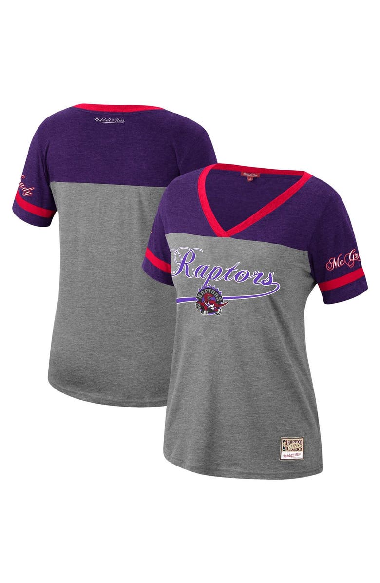 Mitchell & Ness Women's Mitchell & Ness Tracy McGrady Heathered Charcoal Toronto Raptors Team Captain V-Neck T-Shirt, Main, color, 