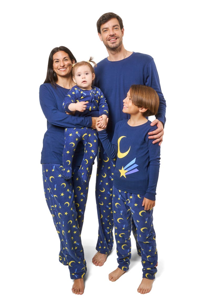 Men's Cotton Top & Fleece Pants Printed Matching Family Holiday Pajama Set, Alternate, color, Moon