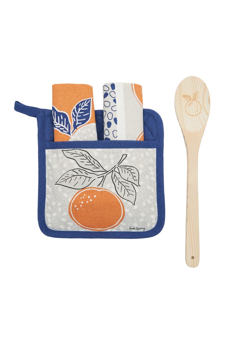 Orange Dot Dash Potholder Gift Set, Main, color, Blue