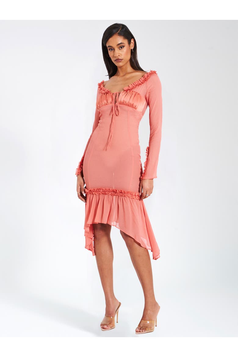 Fiorella Satin Rayon Midi Dress, Alternate, color, Rosy Mauve
