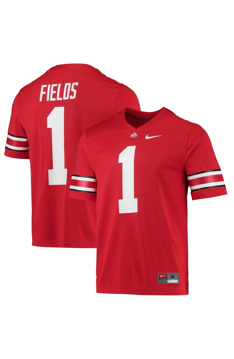 Nike Men's Nike Justin Fields Scarlet Ohio State Buckeyes 2021 Draft Class Game Jersey, Main, color,