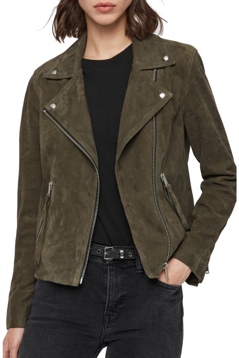 Dalby Suede Biker Jacket, Main, color, EMERALD GREEN