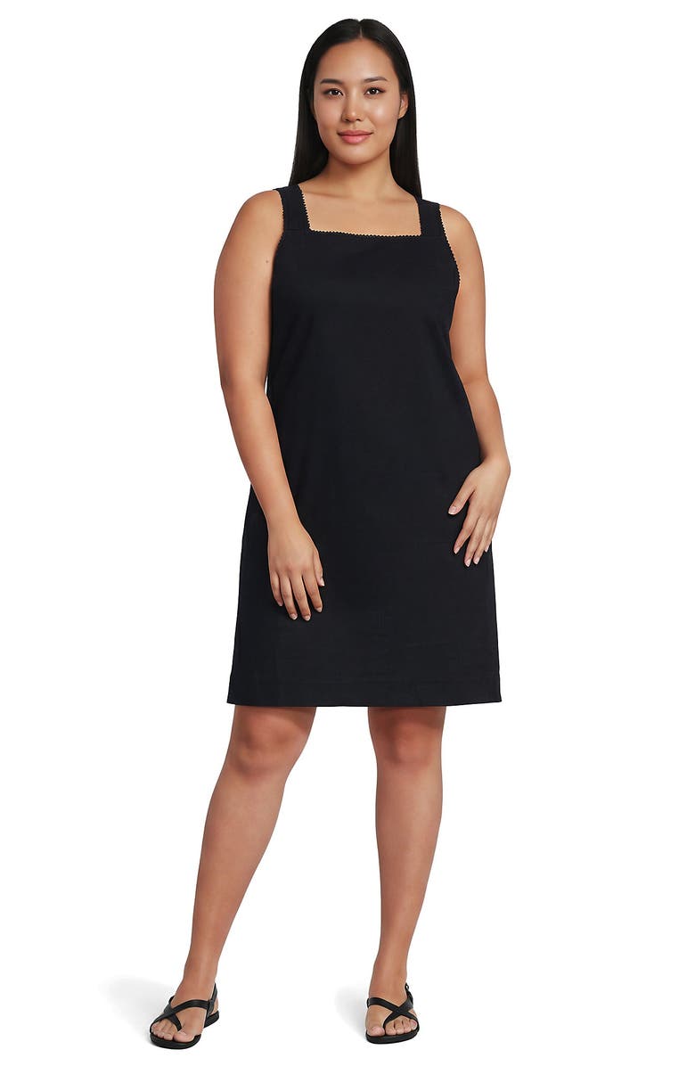 Lands' End Plus Size Linen Shift Above the Knee Dress, Main, color, Black