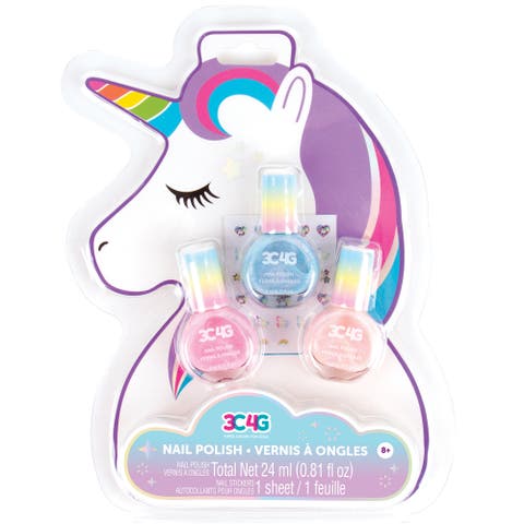 3C4G Unicorn Shimmer Trio Nail Polish Set 3 Bottles W/ Nail Stickers