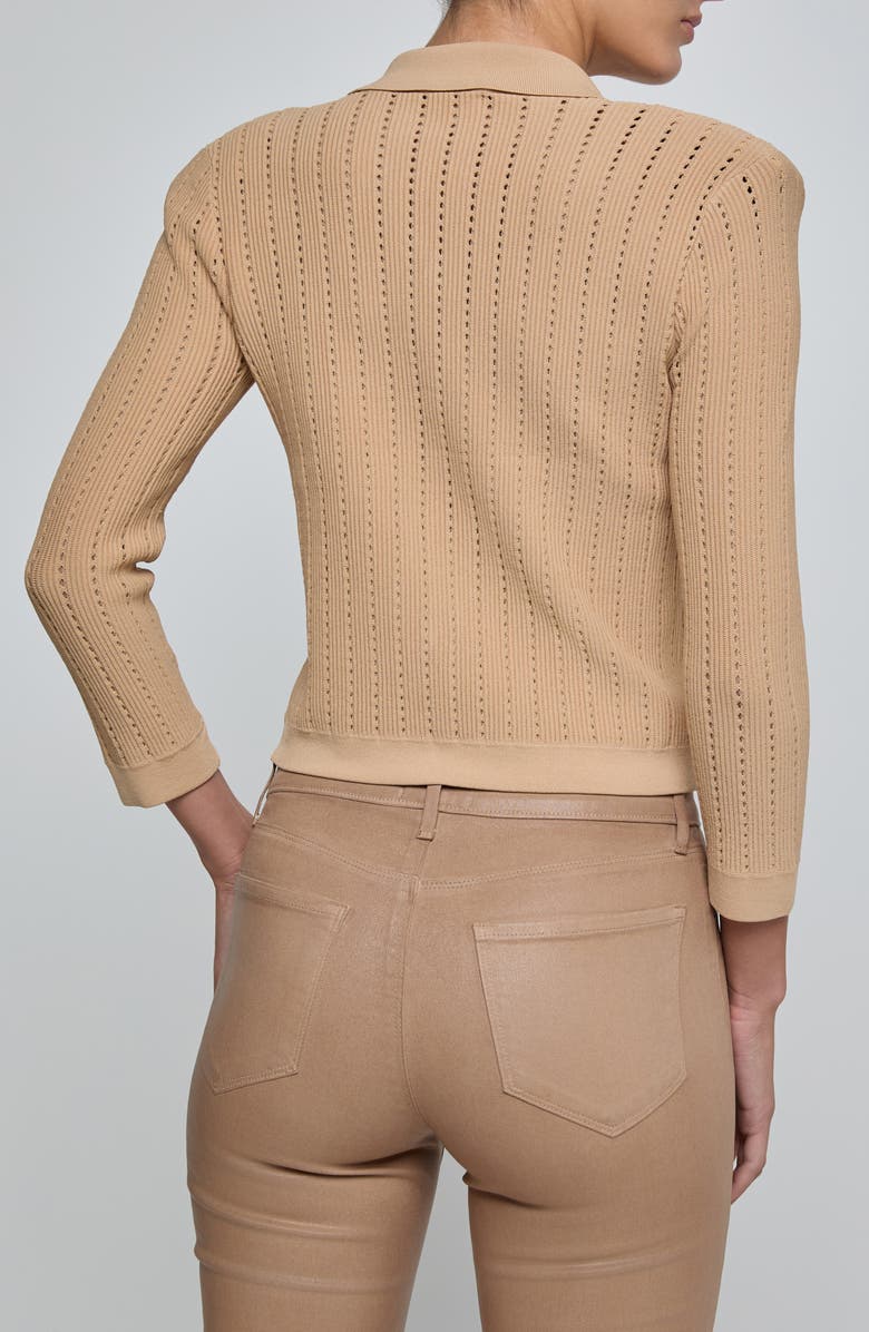 L'AGENCE Risa Snap Front Pointelle Knit Cardigan, Alternate, color, Light Almond/ Gold