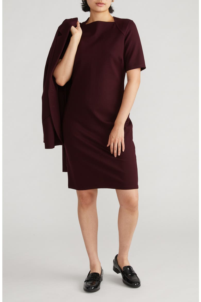 Envelope Neck Ponte Dress, Main, color, BLACK CHERRY RED