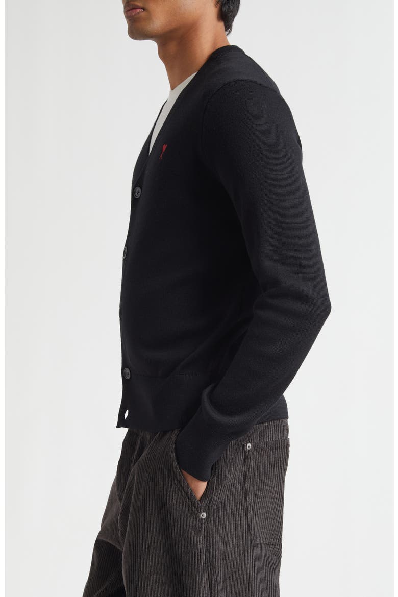 Ami de Coeur Patch Merino Wool Cardigan, Alternate, color, NOIR/ ROUGE