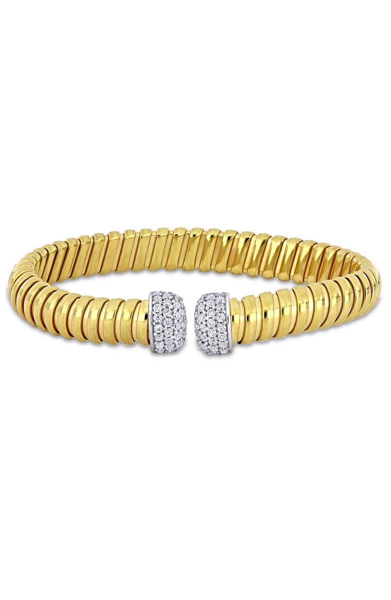Julianna B. Cubic Zirconia Omega Open Bangle Two-Tone, Main, color, Yellow-Plated