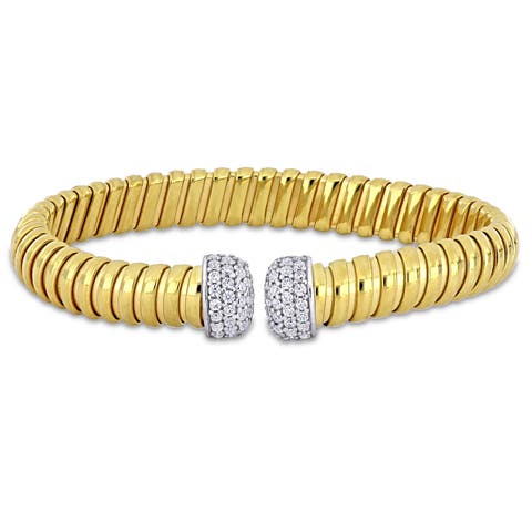 Cubic Zirconia Omega Open Bangle Two-Tone