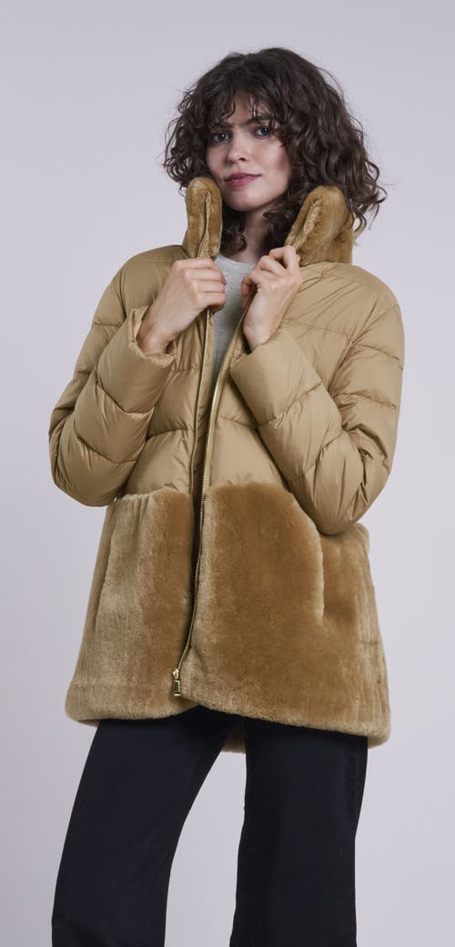 Blue Duck Down And Shearling Jacket In Brown