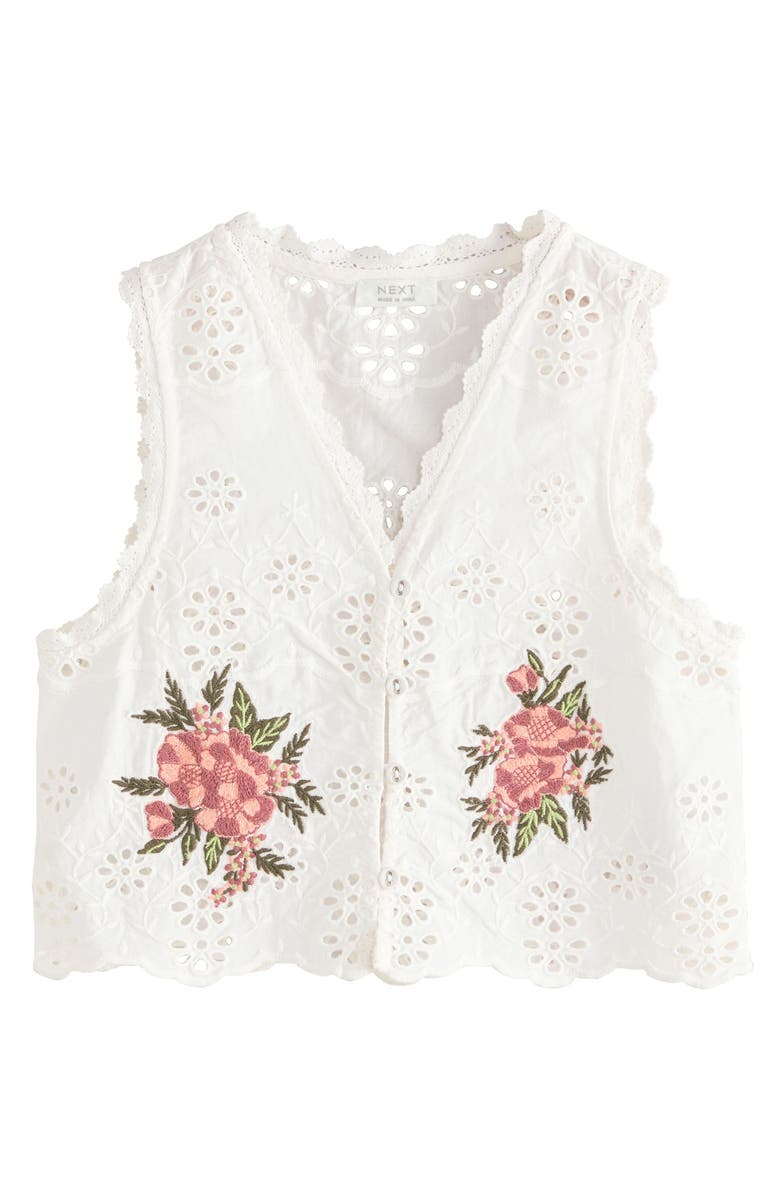 NEXT Kids' Floral Embroidered Eyelet Cotton Button-Up Vest, Main, color, 