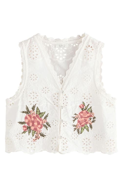 Next Kids' Floral Embroidered Eyelet Cotton Button-up Vest