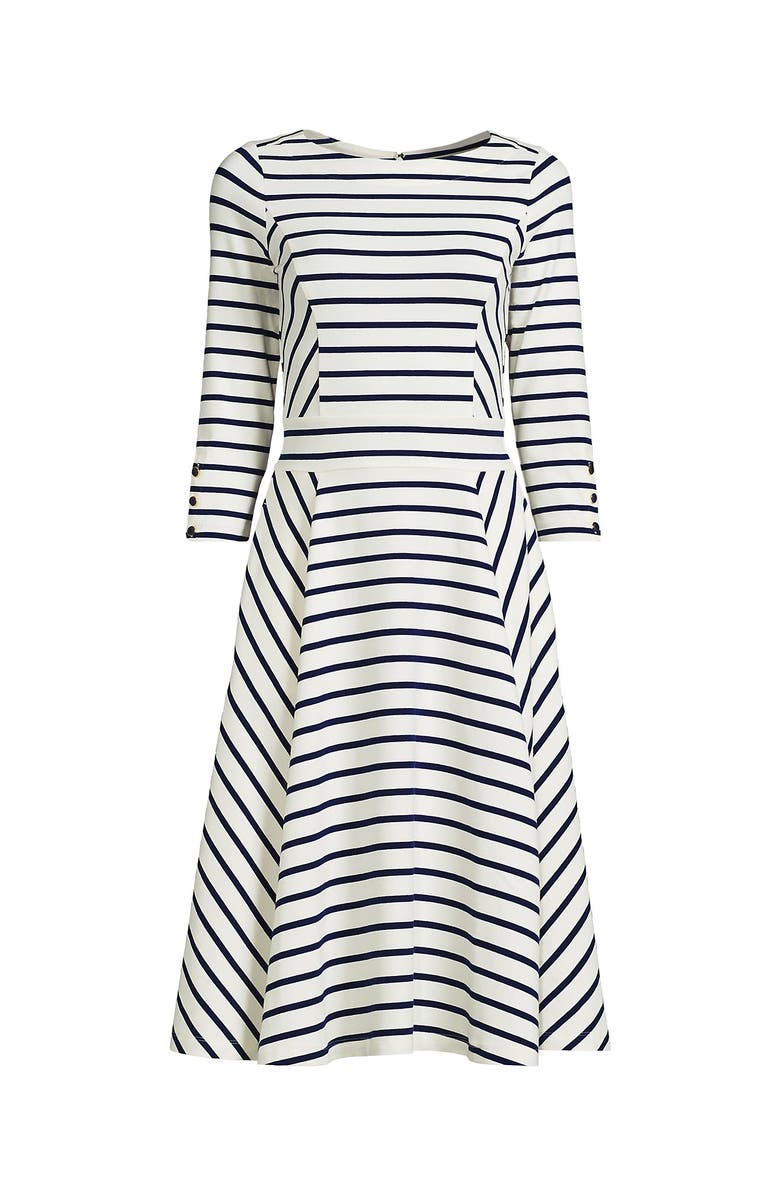 Lands' End Starfish 3/4 Sleeve Dress, Alternate, color, Ivory/Deep Sea Breton Stripe
