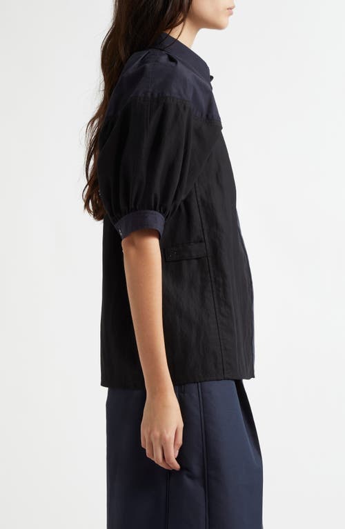 3.1 Phillip Lim Lantern Sleeve Colorblock Button-up Shirt In Black Midnight