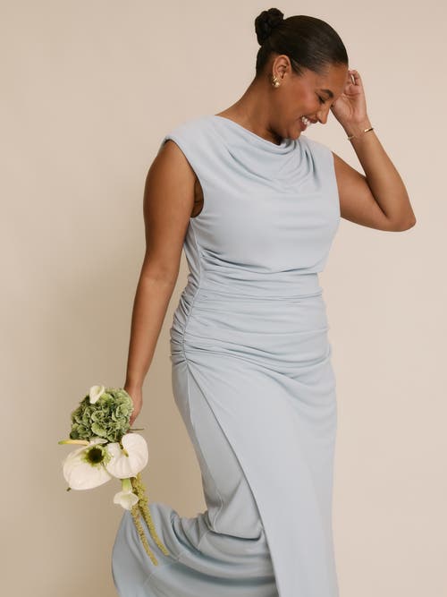 Six Stories Cowl Gathered Short Sleeve Bridesmaid In Blue