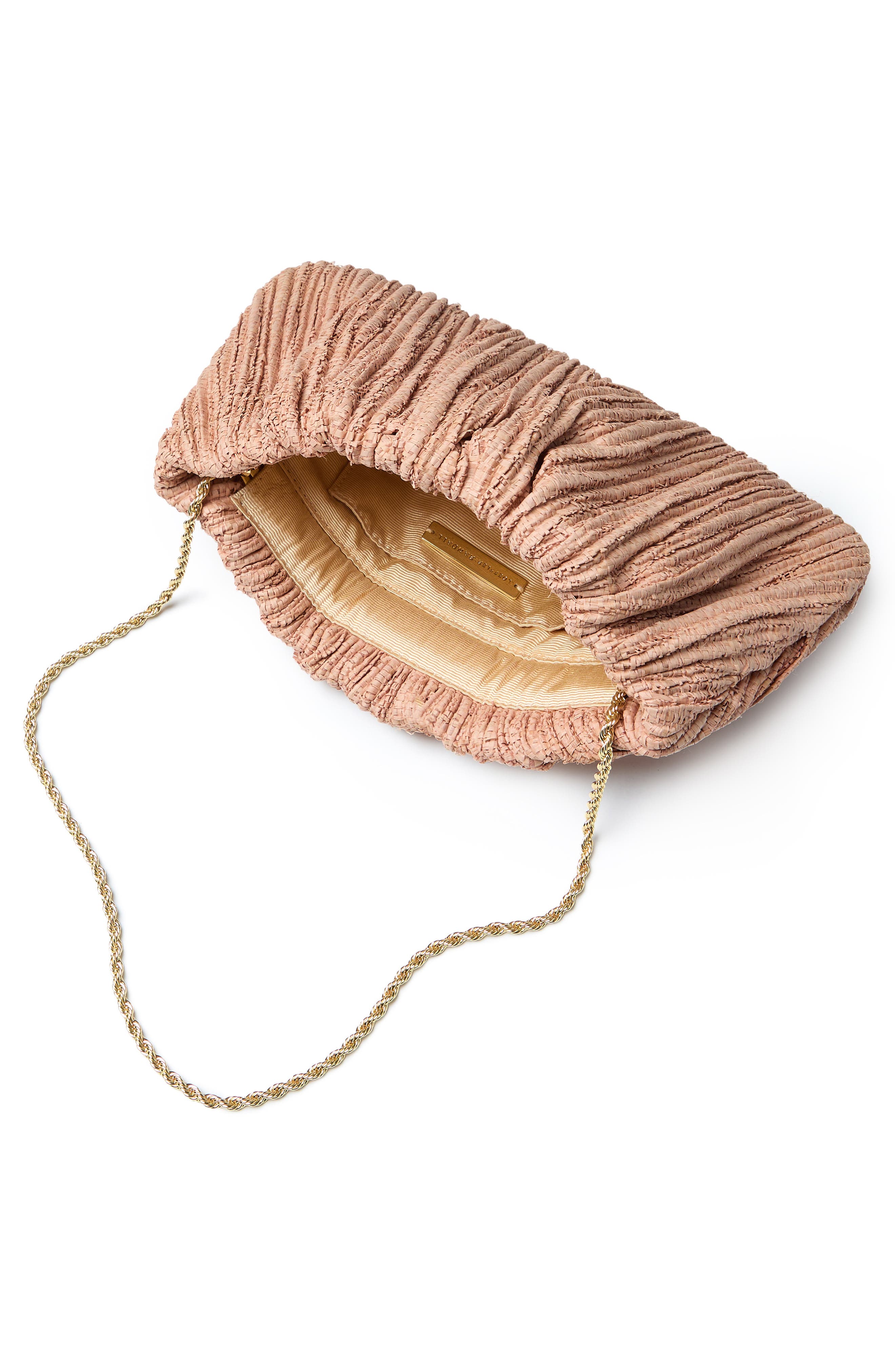 Loeffler Randall Brit Pleated Raffia Clutch, Alternate, color, Blush